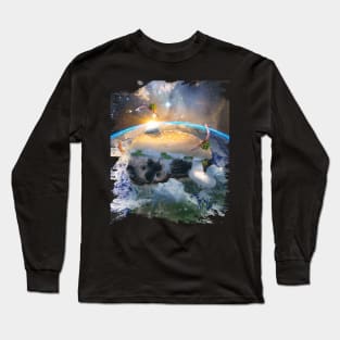 Giant Cat Hamburger Cheeseburger In Space Long Sleeve T-Shirt